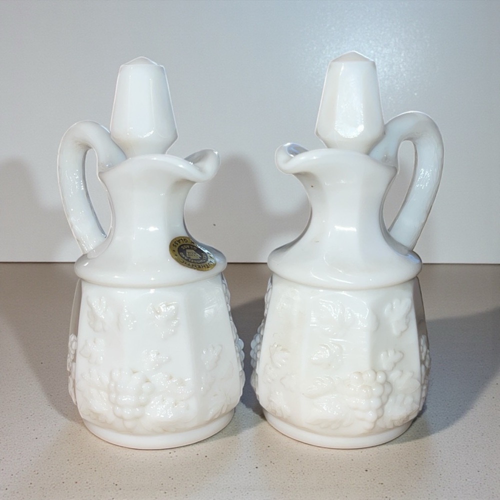 Vintage Westmoreland Milk Glass Cruet With Stopper - Set of 2